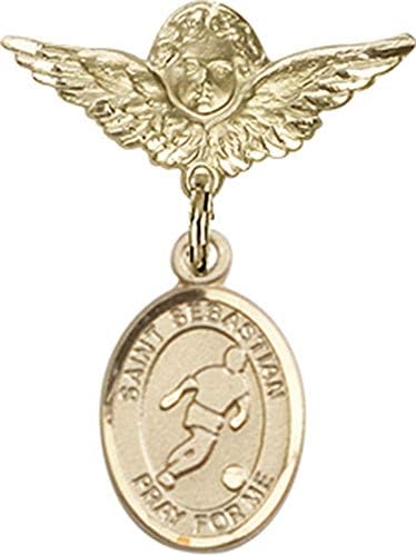 Иконата на детето Jewels Мания със Светия Себастьяном/Футбол чар и икона на Ангел с крила | Икона детето си от 14-каратово злато