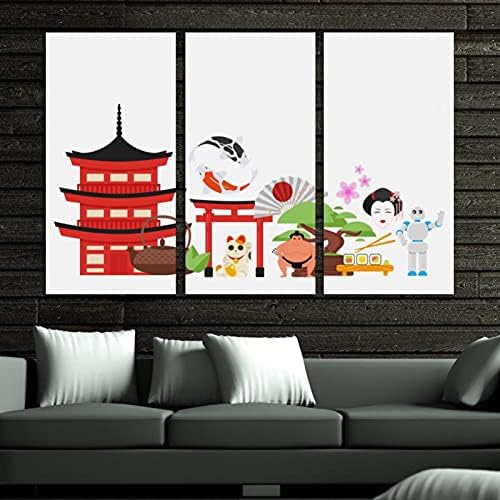 Стенно Изкуство за Всекидневната, Японски Традиционни Елементи, Набор от Декоративни картини в Рамка, Декоративни Съвременно Произведение