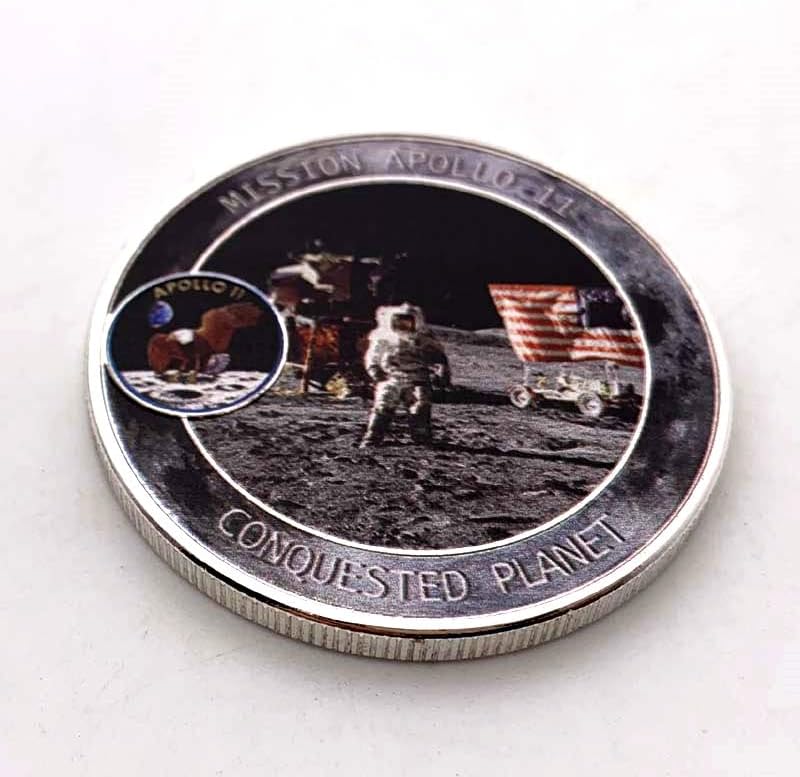 Мисия на САЩ, Аполо-11 за Събиране на Възпоменателни Монети със Сребърно Покритие, Цветен Печат, Златни Монети, Медали за Кацане