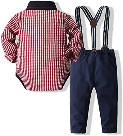 Комплекти дрехи за малки момчета Kimocat, Риза в клетката и Панталони на Подтяжках