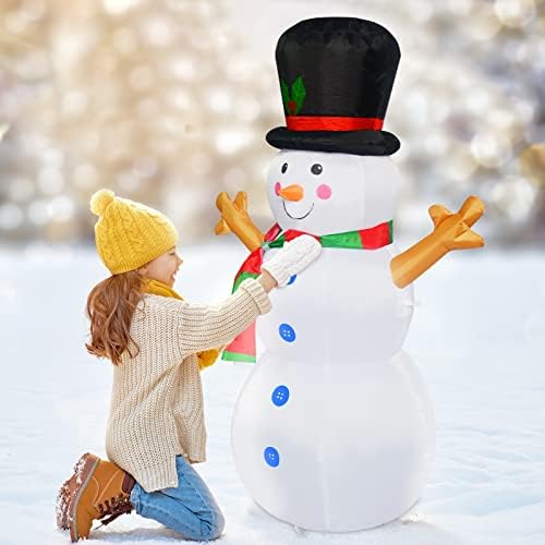 Коледен Надуваем Снежен човек с дължина 4 метра с шапка Бобър с вградени ярки светодиодни лампи Възгордява Надуваеми играчки за