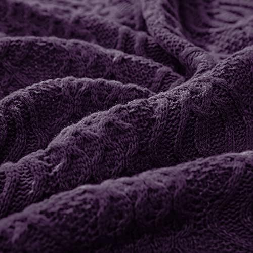 Aormenzy Тъмно Лилава Одеяло от кабелна тел, Меко и Топло Вязаное Одеало за диван-легло в Хола, 50 x 60 См