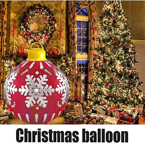 Коледната украса OXimklll Big Ball 23.6'! Коледна Украса за градината на открито, Градински Сняг Трева, Големи Надуваеми Цветна Топка (с Помпа), I ~ червени Снежинки