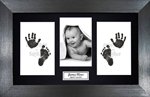 Комплект детски отпечатъци на ръцете и краката BabyRice / Черни Отпечатъци Без мастило / Оловен рамка с черна стена на Дисплея