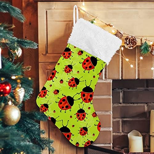 Коледни Чорапи С Шарките на калинка, на Зелен Фон, Бял Плюшен Маншет, Мерсеризованный Кадифе, Семеен Празник, Персонални Голям Отглеждане,