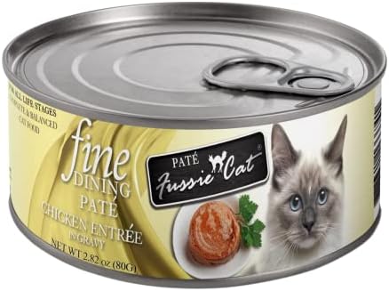 Мокра храна за котки Fussie Cat Fine Dining Pate, Консерви беззерновой, с различни вкусови добавки, с капак (12 кутии) (риба Тон