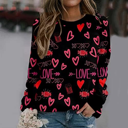 Свитшоты за Свети Валентин за жени, красиви блузи с дълги ръкави във формата на сърце, ежедневна блуза, пуловер, тениска с изображение