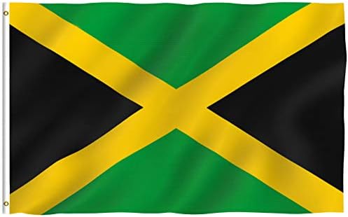 Защитен от разкъсвания двустранен 3-слойный флаг Ямайка Anley 3x5 Фута - Ленена надмощие и устойчивост на бръчки - Най-трайните национални знамена Ямайка 3X5 фута