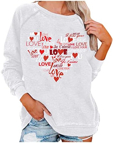 Дамски Блузи с Хубав Принтом Сърцето си за Любовта, Графични Ризи с Дълъг Ръкав В Деня на Св. Валентин, Пуловери, Блузи