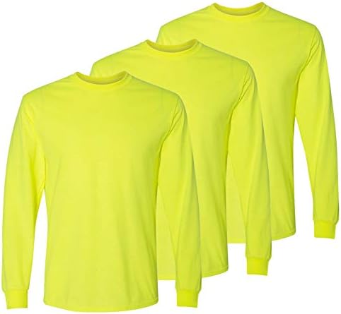 Комплект мъжки ризи за строителни работи с висока видимост и дълъг ръкав (Safety Yellow (3pk), X-Large)