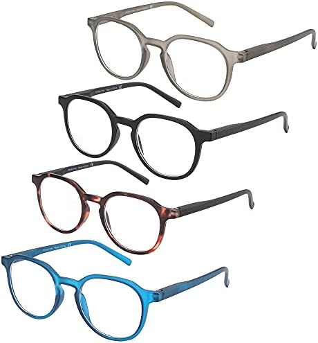 ZENOTTIC 4 Опаковки Сини Екранировка Кръгли Очила За Четене от Набор от Очила за Четене Увеличение 0,0 1,0 1,5 2,0 2,5 3,0 3,5