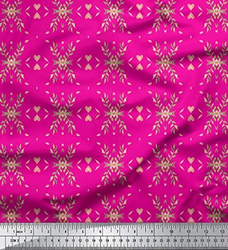 Плат от futon джърси Soimoi розов цвят, с принтом във формата на сърца ширина 58 см