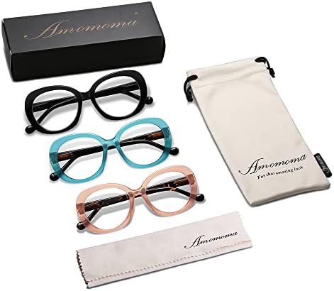 3 Опаковки Ретро Големи Очила за четене за жени, Модни Кръгли Сини Светозащищенные Компютърни Ридеры, Стилна Дограма AM6060