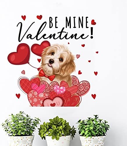Be Mine Стенни Художествена Стикер за Кучета в Свети Валентин е Домашно Куче, Розово, Червено Сърце, Подвижни Стенен Декор, Бийгъл,