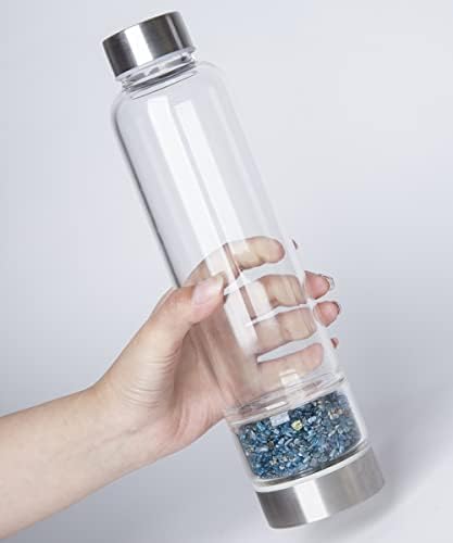 JIC Gem Апатитовая Кристален Бутилка за Вода от Стъклени Бутилки за Вода от Неръждаема Стомана със Скъпоценни Камъни, Естествени