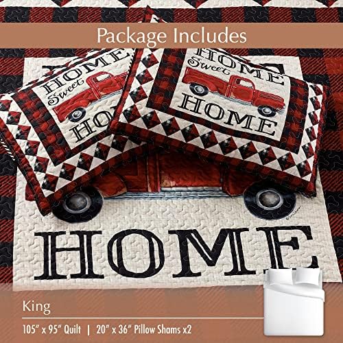 Комплект спално бельо Virah Bella от 3 теми, Стеганое одеяло King Cabin - Щам Red Truck Home Sweet Home - Одеало за Къмпинг в стила на Дивата природа в Селски стил, с декоративни възглавниц