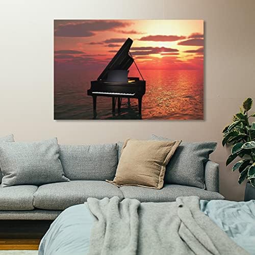 Артистични Щампи Пиано на фона на морето Естетически Картини за Декора на стените Спални Платно Стенни Артистични Щампи за decor