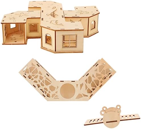 Играчки за проучване на тунела Хамстер ПАТКО: 1 Комплект Дървена Къщичка за Хамстер, Многокамерна Играчка Заключване, Спално Гнездо,