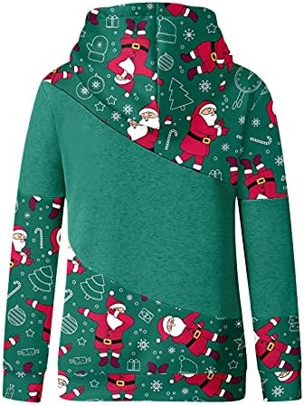 Жените с Коледа големи качулки сладък принт дантела блузи с дълъг ръкав джобен ежедневни суитчър пуловер