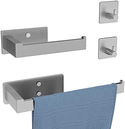 Warepro Комплект оборудване за баня от матирано сребро от 4 теми, монтиран на стената Набор от аксесоари за баня от неръждаема стомана