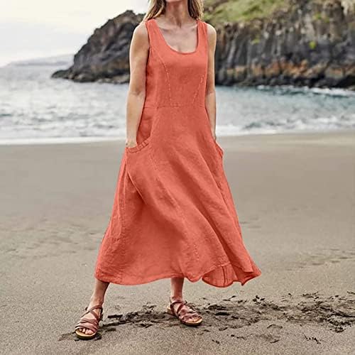NOKMOPO Плажни Рокли за Жени Ежедневното Лятно Дамско Лятото на 2022 Ежедневното Модно Рокля от Однотонного Памук с Къс ръкав