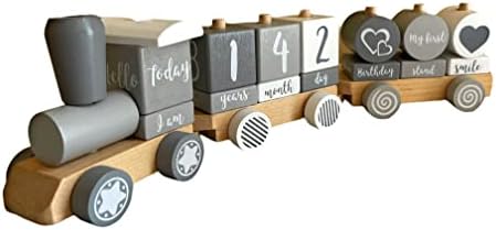 NBGRLVS месечните Детски конструктори Milestone - Дървен влак - 3 Кабини и 17 Подвижни блокове - Декор за детска стая - Детски Milestone