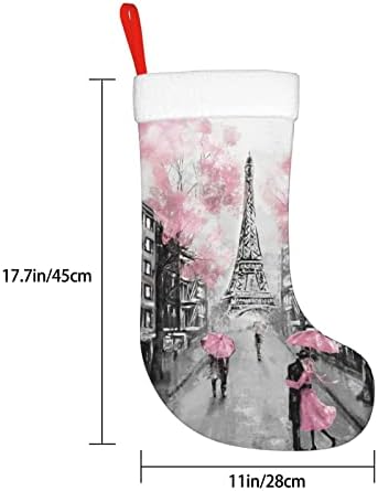 Коледни Чорапи YILEQUAN 18 Инча, Класически Чорапи, Парижката Улица, Айфеловата Кула, Розови с Цветен Модел, за Семейна Почивка,
