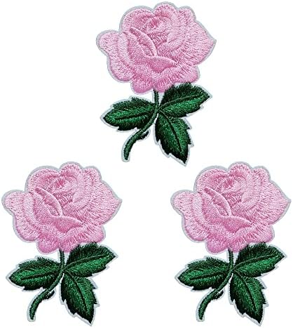 KLORIZ 3 опаковки Розова Роза, Бродирани Желязо Нашивке, Цветя, Облекло, Тъкани, Аксесоари, Апликация, Подарък за Деня На Майката