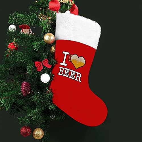 Коледни Чорапи I Heart Beer1 от Червено Кадифе, с Бял Пакет шоколадови Бонбони, Коледни Декорации и Аксесоари за вашето семейно
