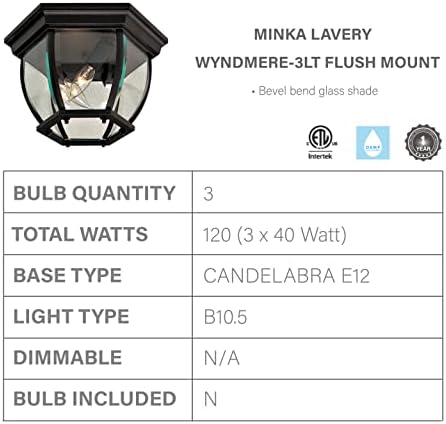 Тавана лампа Minka Lavery 71174-66 Wyndmere за външен монтаж вълни, от 3 лампи с мощност 120 W, 7 x 11W, Черен