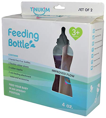 Детска бутилка за самостоятелно хранене Tinukim iFeed с тегло 4 грама с една тръба - Система за оформяне без ръце от колики, Синя - 2 опаковки