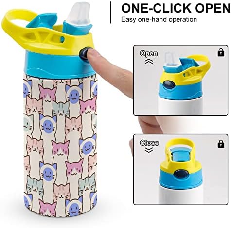 Детска Бутилка за вода с Приятен Дизайн Котка, Изолирано Бутилка за вода от Неръждаема Стомана с соломинкой, лесно се открива и