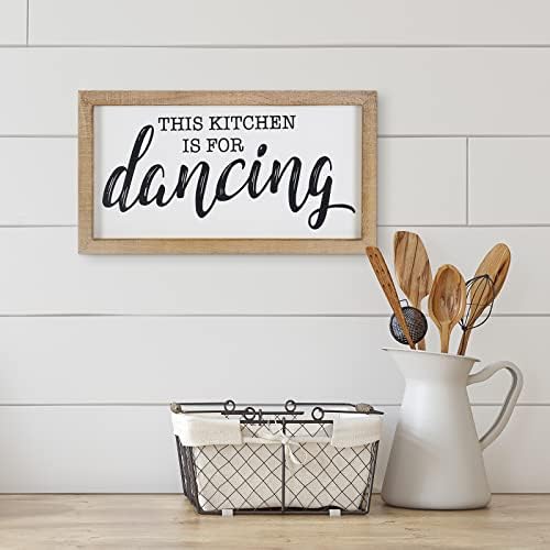SANY DAYO HOME Тази кухня е предназначена за Танци със Забавни надписи Kicthen 16x9 инча, Стенно Изкуство в селски дървена рамка за домашен интериор фермерска къща