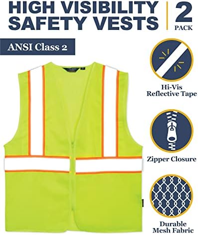 Мъжка предпазна жилетка Bass Creek Outfitters – 2 опаковки Двухцветного светоотражающего на работния жилетка висока видимост, клас