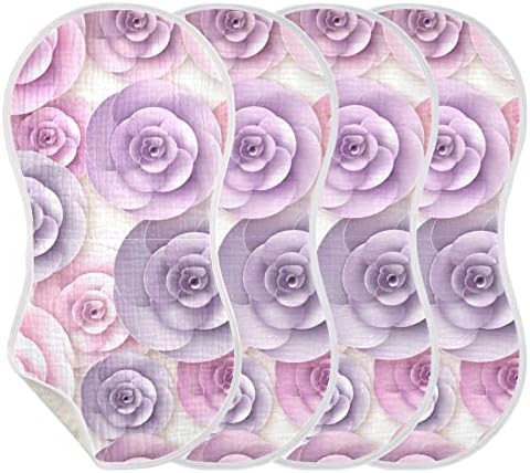 YYZZH Елегантни Розови 3D Хартиени Муслиновые Кърпички с Цветен Модел от Оригване на Бебето, 4 опаковки, Памук, Детски Гъба,