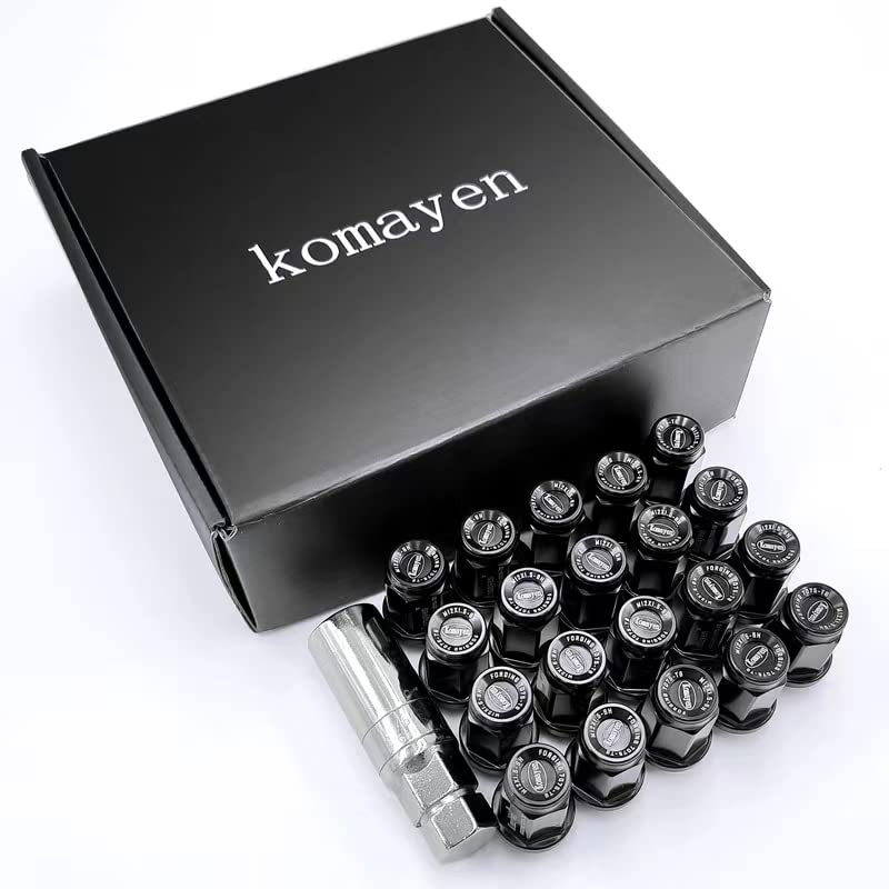 Komayen 7075 Алуминий M12 x 1.5 20pcs Гайка с вътрешен ограничител выступом L40 Мм с адаптор за контакт (черен)