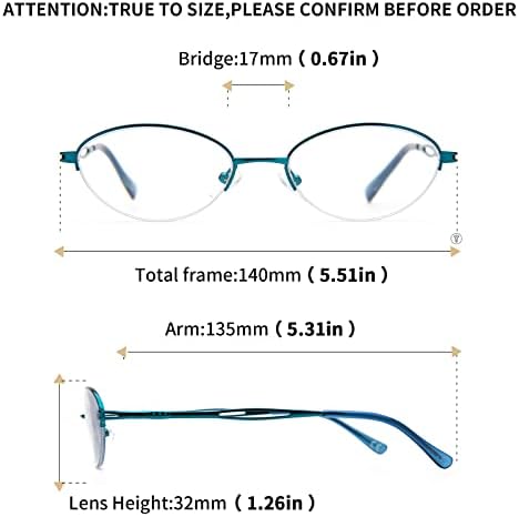 LianSan Овални Прогресивно Многофокусные Очила за четене за Жени в Метална Рамка, Ретро Син Цвят, Блокер Светлина, Ридеры с Пружинным тръба на шарнирна Връзка