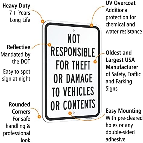 SmartSign Basics 18 x 12 см Метален знак Не носи отговорност за кражба или повреда на превозното средство или на съдържанието, алуминиев