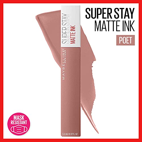 Течна Червило на Maybelline Super Stay Matte Ink За грим, Устойчив Удароустойчив цвят, Носенето на до 16 часа, Poet, Светло розово