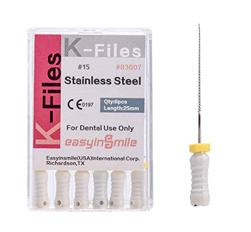 Easyinsmile Стоматологичен Endo Файл за коренови канали за ръчно използване на K-FILES От Неръждаема Стомана 25 мм 1 Опаковка (# 15)