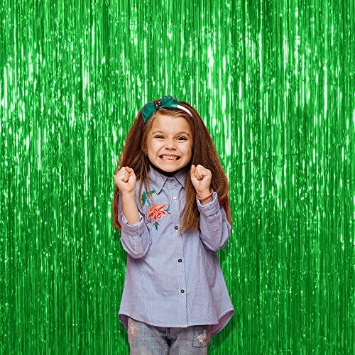 Завеси от фолио със Зелени Ресни и Сърма, 2, 3 Фута x 8 Фута, Метални Подпори за Коледното Фотобудки, на Фона на Фотосесия Mardi
