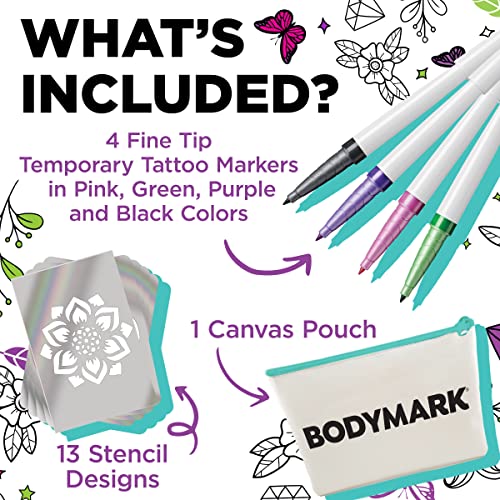 Подаръчен Комплект Маркери за временни татуировки BodyMark за кожата, на Върха на четката премиум-клас, Опаковка от 4-те теми с