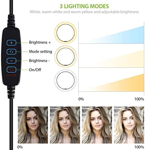 Светъл пръстен за селфи с трикольор осветление, съвместимо с вашия Дзен Mobile Ultrafone 402 Play 10 инча, с дистанционно управление