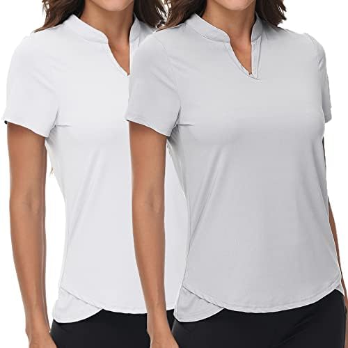 Дамски ризи топка за голф DOTIN, 2 опаковки, V-образно деколте, къс ръкав, без яка, бързо съхнещи спортни тениски, спортни блузи