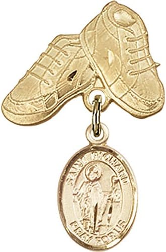 детски икона от жълто злато 14 карата с чар Свети Ричард и игла за детски сапожек, 1x5/8 инча