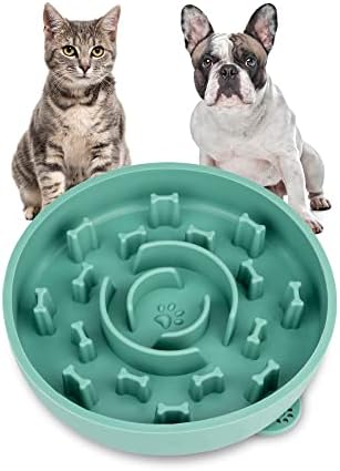 Силиконовата купа за кучета с вендузата за бавно хранене, купа за котки с бавно хранене, забавя скоростта на ядене на домашни любимци,