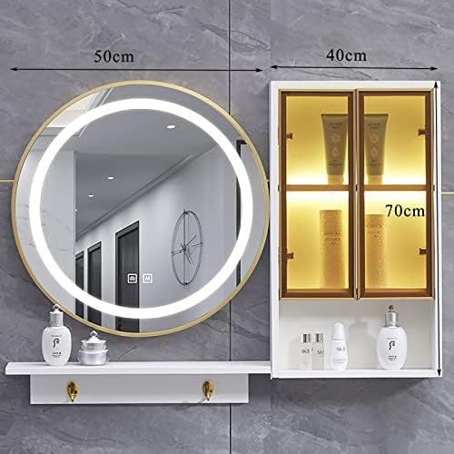 RAZZUM Mirror Елегантен Стенен шкаф за баня, Шкаф с 2 Врати и куката за кърпи за ръце, Интелигентно Светодиодно Огледало, за Баня,