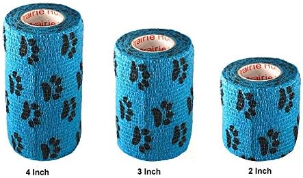 Ветеринарна амбалажна лента (син с отпечатъците на лапите) (2) (2 инча x 15 фута) Самоклеящийся Прилипающий кохезивный гъвкав Самоклеящийся