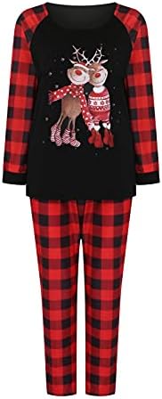 Едни и същи семейни Пижамные Комплекти с Шарките на Коледен Елен, Пижамная тениска с дълъг ръкав и долни дрехи за почивка в клетката