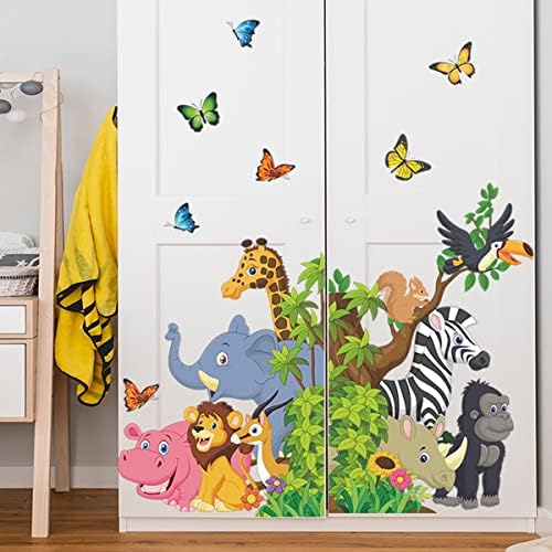 Декор на детска Сафари, Стикери за стена в стила на Джунглата за Детска стая, Жираф, Лъв, Зебра, Слон, Винилови Стикери за Стена